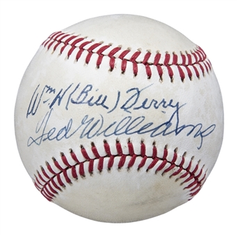 Ted Williams & Bill Terry Dual Signed OAL Brown Baseball (PSA/DNA)